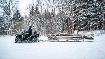 Holzschlitten Holzanhänger auf Ski